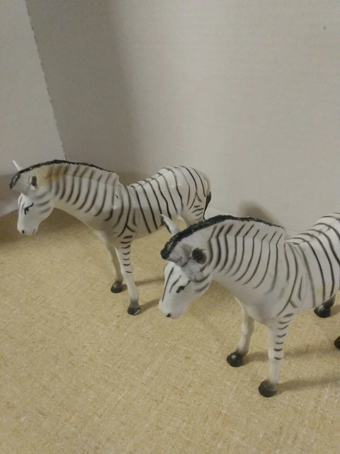 Vintage 1987 Zebra Safari Hard Plastic 6" Toy Animal lot of two