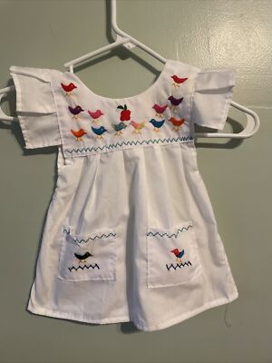 Girls White Handmade Toddler Mexican Embroidered Dress Size 9- 12 Months