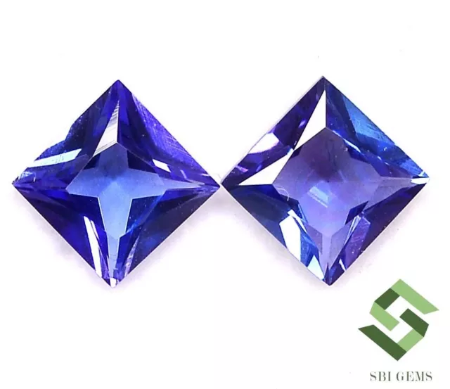 7x7 mm Certified Natural Tanzanite Square Princess Cut Pair 3.31 CTS Loose Gems