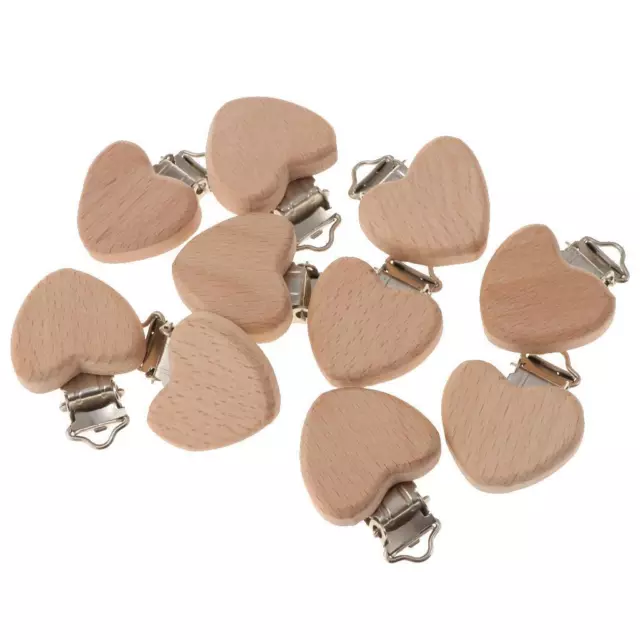 10pcs Wooden Baby Pacifier Clip Soother Holders DIY Heart-Shaped Dummy Clip