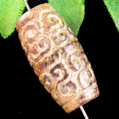 31x15mm Carved Chinese Old Jade Drum Pendant Bead SJ85207