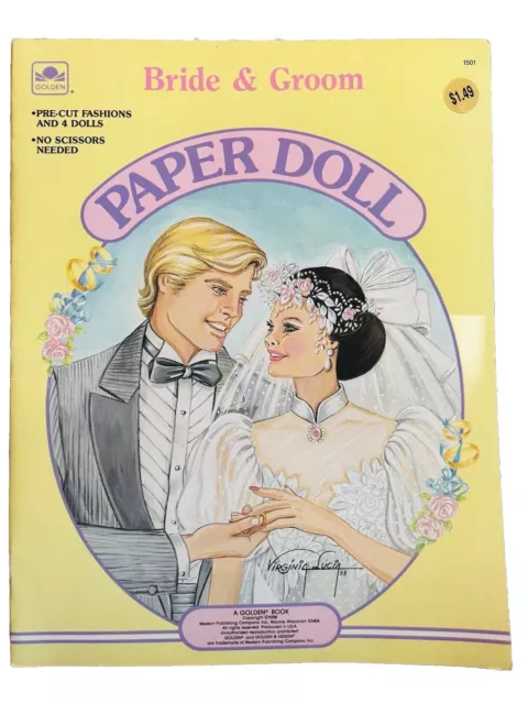 Bride and Groom Paper Dolls Vintage Full Color A Golden Book #1501 1988 USA