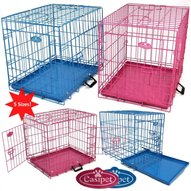 Pink Blue Dog Cage Puppy Metal Training Pet Crate Carrier XS S M L XL Easipet