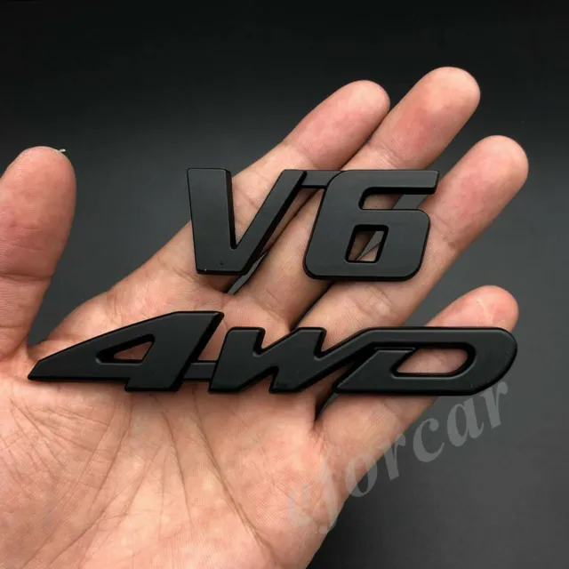2x Metal Matte Black 4WD V6 Vintage Car Trunk Metal Emblem Badge Decal Sticker