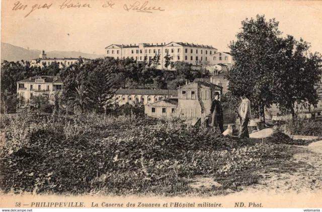 7048 cpa Algérie - Philippeville - la caserne des Zouaves et l' Hôpital Militair