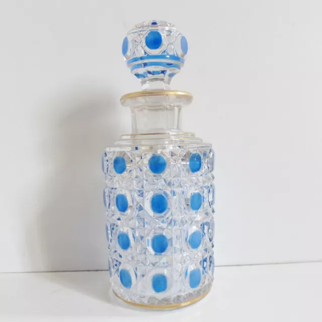 Antique French Baccarat Pierreries Blue & Gold Crystal Perfume Bottle #2