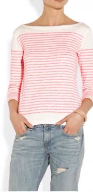 J Crew Pink And White Engineered-stripe boatneck top Size M