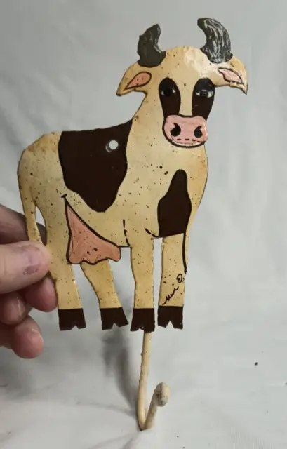 Metal Cow Hook Steel Drum Art 4 x 7 inch Hand Painted