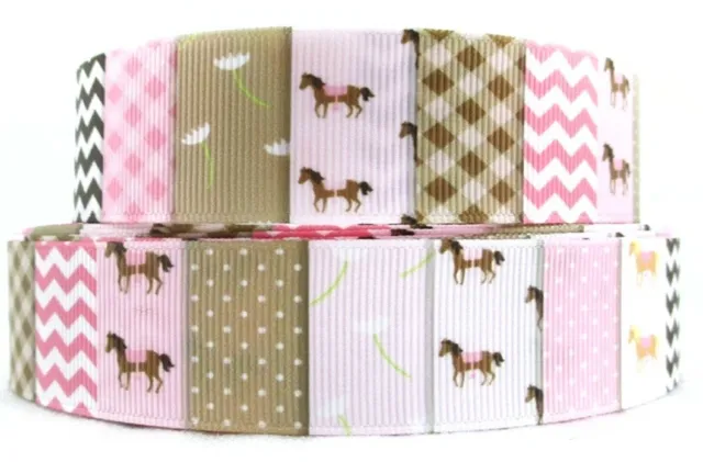 1" 2 YARDS Country Girl Horse Grosgrain Ribbon Hair Bows Scrapbooks Crafts Cards