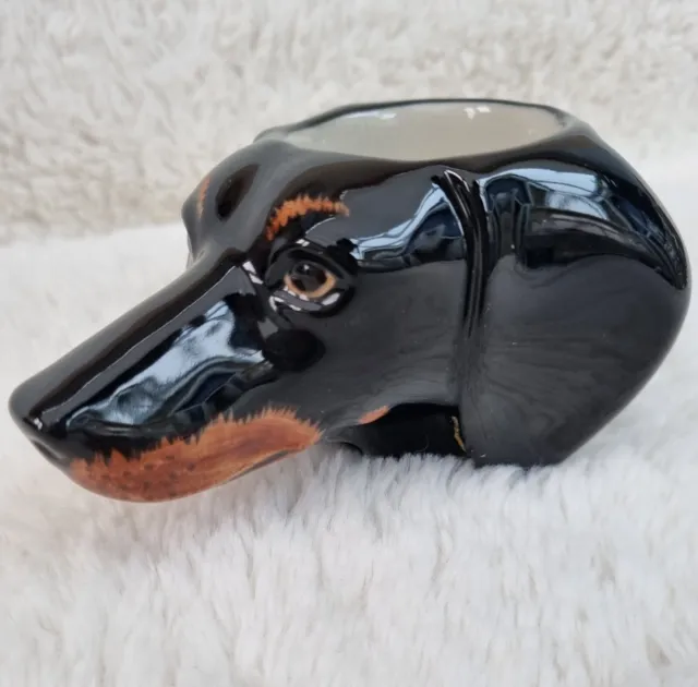 Quail Ceramics Dachshund Egg Cup Black & Brown Face Dog