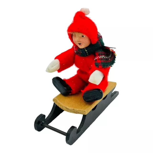 Byers Choice The Carolers Child Riding Sled 1992 In Red Snow Suit Vintage