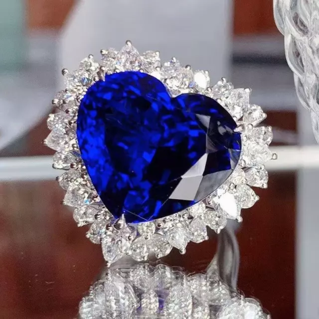 Luxury Design 92.5 Solid sterling silver Titanic blue Corundum engagement Ring