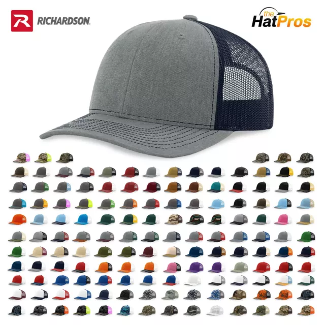 Richardson 112 Adjustable Snackback Trucker Hat OSFM Blank Mesh Back, 135 Colors