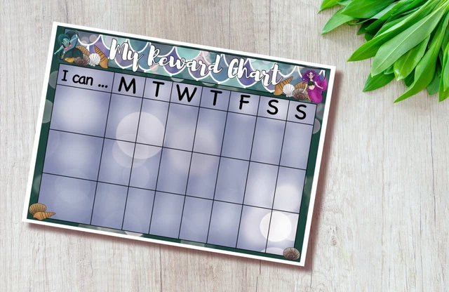 HANDMADE, A4, CHILDREN’S behaviour/Reward Chart, Mermaid, Laminated ...