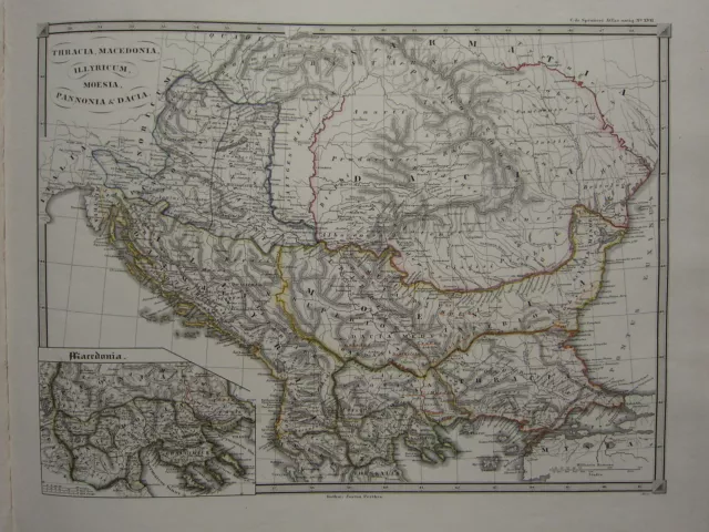 1850 Spruner Antique Historical Map ~ Thrace Macedonia Illyria Dacia Moesia