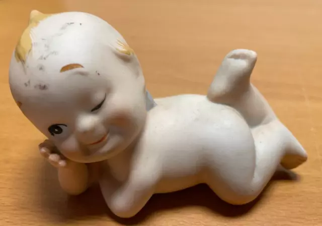 Vintage Lefton Kewpie Crawling Baby Bisque Figurine 3.5” Made In Japan