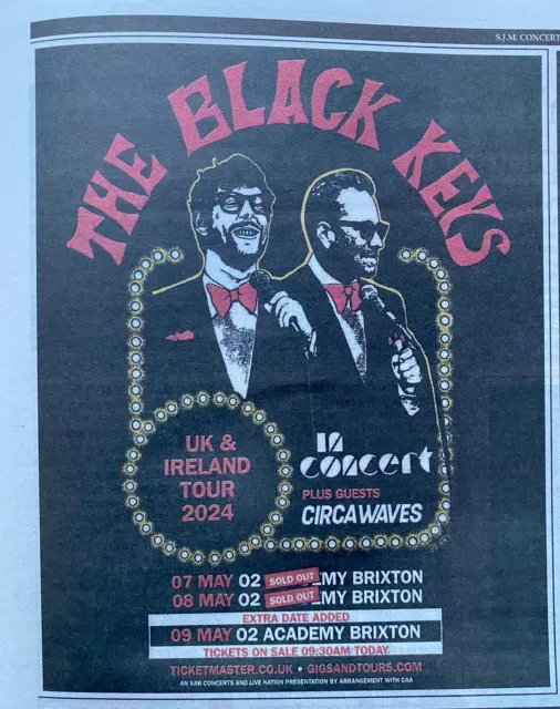THE BLACK KEYS Tour Dates Ad 2024 O2 Brixton Newspaper Advert Clipping