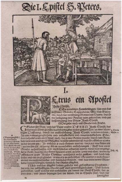 Antike gerahmte Bibelseite - 1. Petrus 1 mit Kupferstich  - wohl 16./17. Jh.