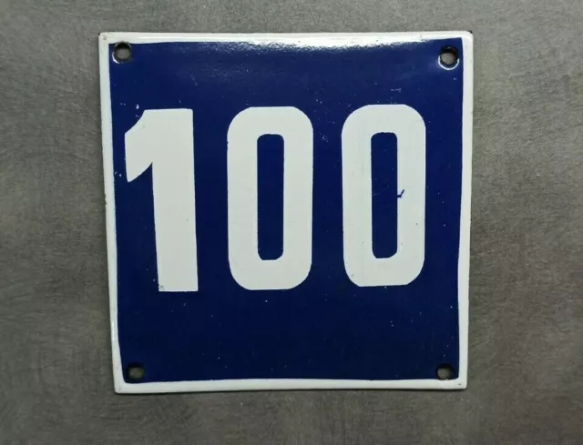 Vintage Enamel Sign Number 100 Blue House Door Street Plate Metal Porcelain Tin