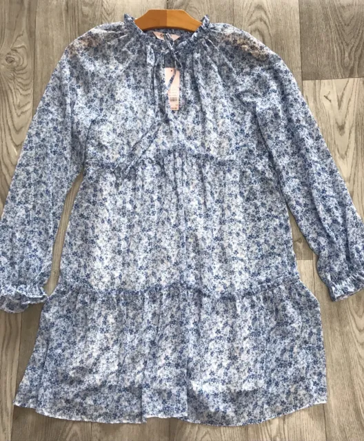 Miss Selfridge Ladies Boho Mini Dress, Size 10 Petite, Blue Floral, Rrp £35, New