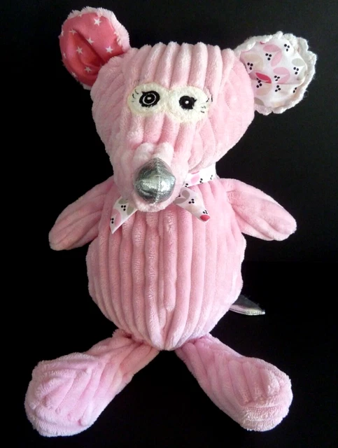 A2. DOUDOU PELUCHE LES DEGLINGOS SOURIS COQUELICOS rose argent 33cm ETAT NEUF *