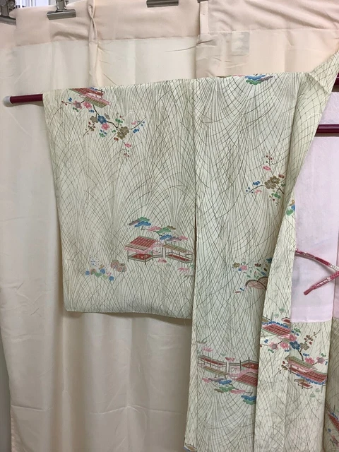 Japanese Vintage Kimono Haori Jacket silk Front strap through White 30 inch used 3