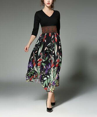 Vicky and Lucas Black&Red Floral V-Neck Midi Dress Size S/M