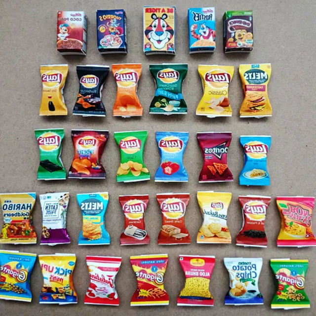 10PC 1:12 Scale Dollhouse Miniatures Mini Food Bagged Kids Snack Accessories Kit