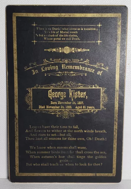 Antique 1888 Funeral Mourning Cabinet Card Curiosity Oddity Gold Embellished