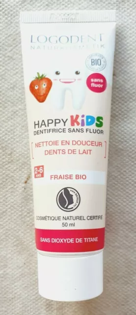 Dentifrice Happy Kids sans fluor Logodent fraise bio 2-6 ans 50 ml (mo)