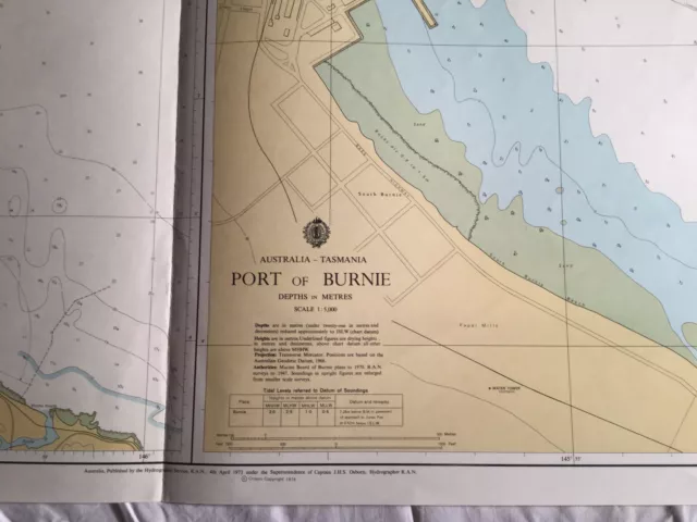 Genuine Vintage 70s Nautical Chart. Port Burnie Tasmania Australia