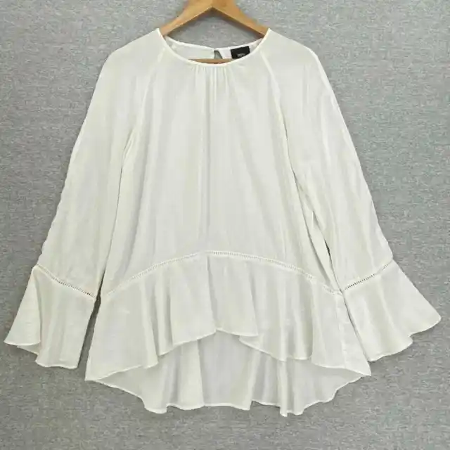 Mossimo Blouse Womens Medium White Eyelet Bell Sleeves Top Flowy Lightweight