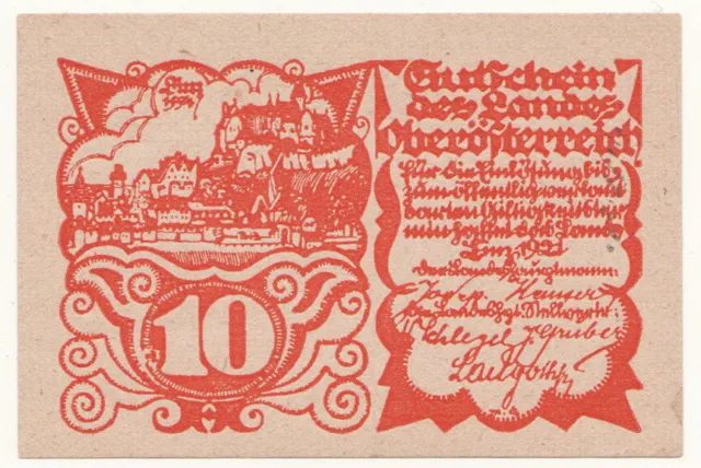 Austrian Germany Notgeld Land Oberösterreich 10 Heller 1921 Paper Money Banknote