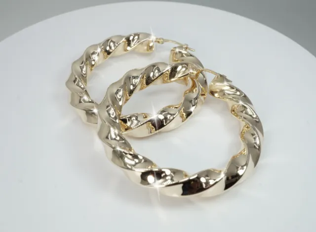 14K Yellow Gold Twist Hoop Polished Womens Pierced Earrings 42mm Unoarre Italy