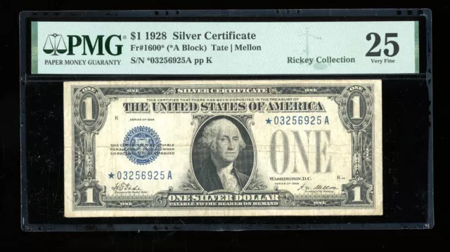 DBR 1928 $1 Silver Funnyback STAR Fr. 1600* PMG 25 Serial *03256925A