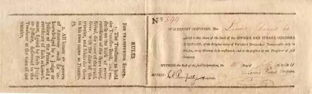 1811 Owego & Ithaca Turnpike Stock Certificate