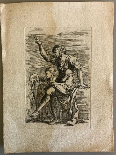 Salvator Pink Antique Original Equafort Engraving Soldier Sitting