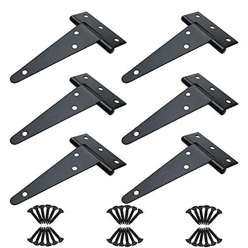 4 T-Strap Shed Door Hinges - Rustproof 6 Pack (Black)Hinges Heavy Duty Tee Hin