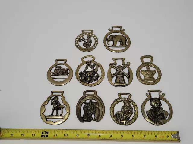 Assorted Brass UK English Horse Rare Bridle Harness Medallions Lot of 10 (#3)