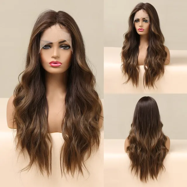 Long Light Blonde LACE FRONT WIGS with Highlights Brown 24 Inch Wig for Women