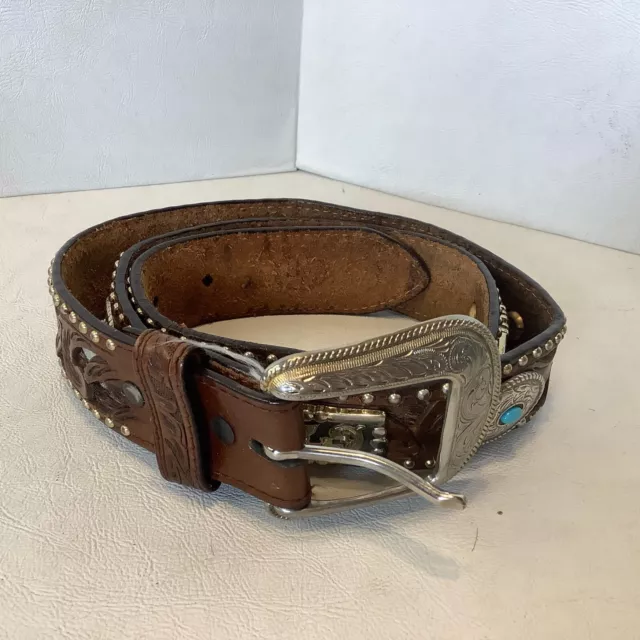 Unbranded Genuine Leather Belt Hand Tooled Cow Fur #7668 Size 34