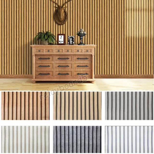 Modern Wooden Slat Panelling Wallpaper 3D Wood Panel Faux Effect Stripes Feature