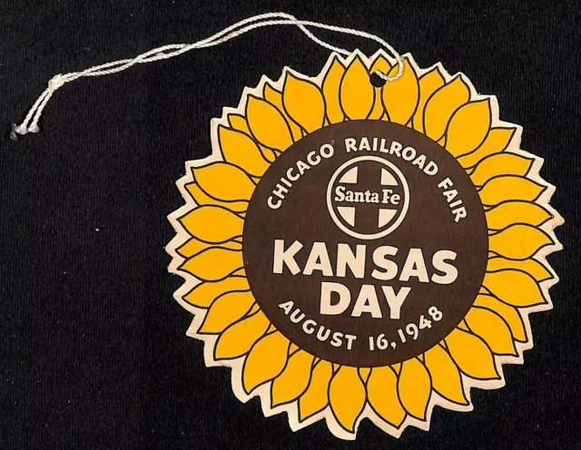 1948 Chicago Railroad Fair "Kansas Day" Die Cut Sunflower Hanger Card VGC