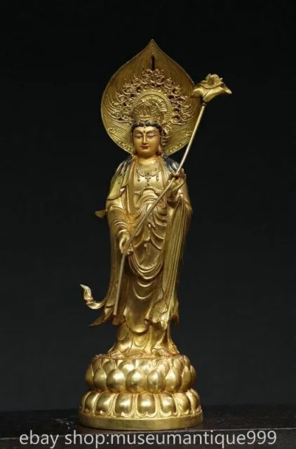 14" Old Chinese Bronze Gilt Buddhism Kwan-yin Guan Yin Boddhisattva Statue