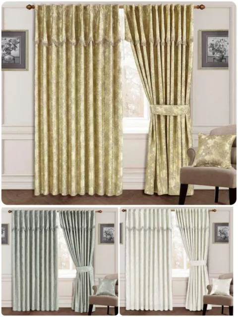 Luxury MAYA Curtains Pairs Fully Lined Pencil Pleat Luxury Jacquard Ready-Made