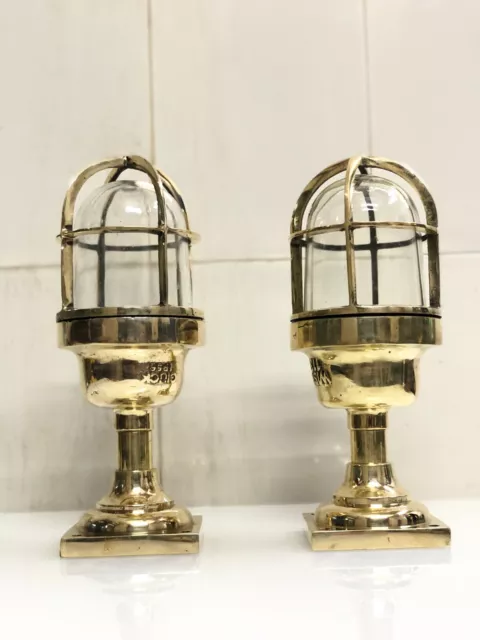 Set Of 2 Original Bulkhead Wiska Lamp Brass Reclaimed Old Marine Nautical Light