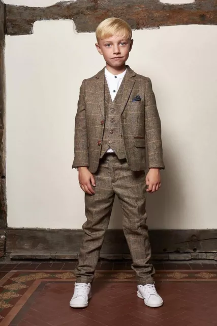 Abito 3 pezzi Marc Darcy Ted bambini marrone chiaro a scacchi età 6 nuovo con etichette