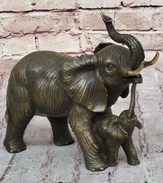 Bugatti Hand Made Elephant and Baby Walking Trunk Up Bronze Figurine Figure Sale
