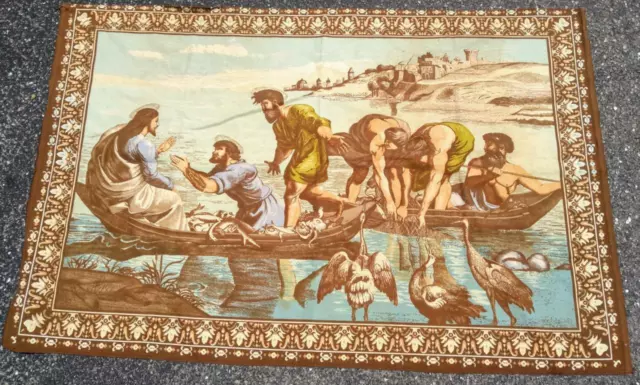 Jesus Christ Miraculous Catch of Fishes Turkish Cloth Wall Hanging Textile Art