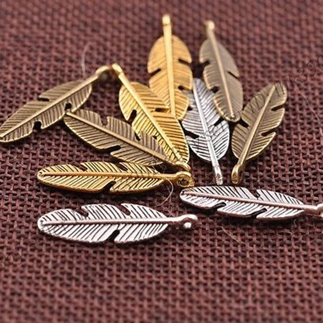 10-50X PENDENTIFS EN Forme De Feuille De Plume Collier Pendentif ...